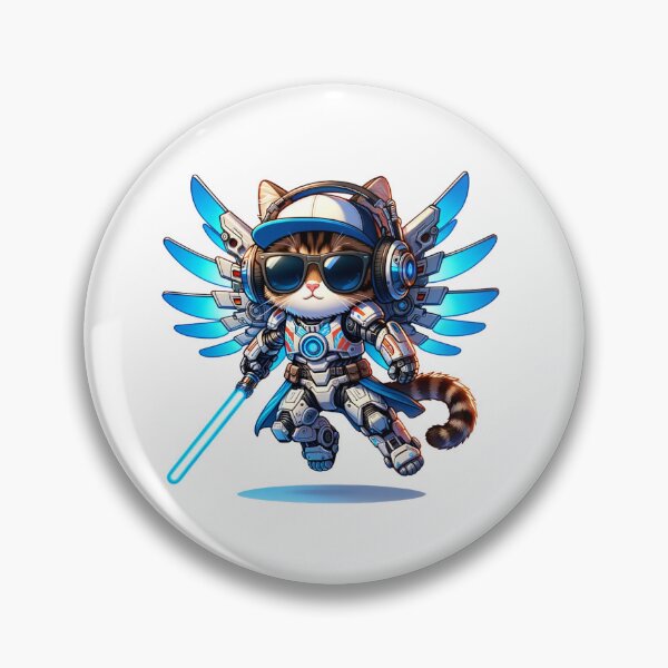 Item preview, Cute Tabby Cat with headphones : Wearing robot armor and holding a beam sword designed and sold by perfect-radius.
