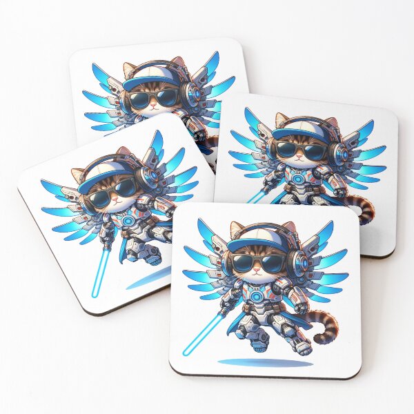 Item preview, Cute Tabby Cat with headphones : Wearing robot armor and holding a beam sword designed and sold by perfect-radius.