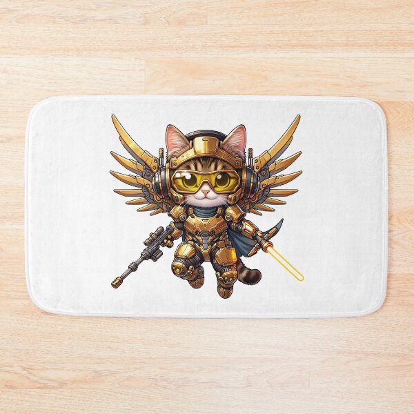 Item preview, Cute Tabby Cat with headphones : Wearing robot armor and holding a beam sword and laser gun designed and sold by perfect-radius.
