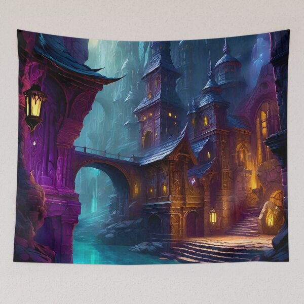 Item preview, Underdround River and Dark Elf Outpost - Fantasy RPG Art designed and sold by Delerat7.