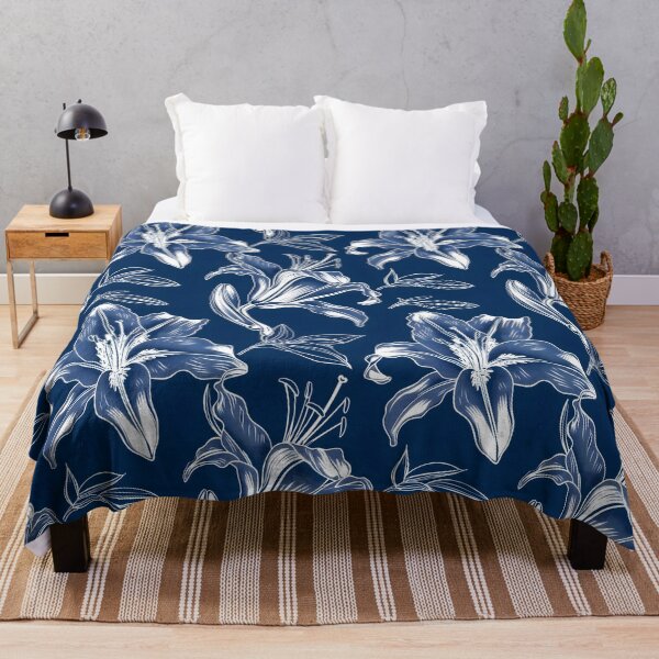 Item preview, Lilly Flower white lines dark blue background designed and sold by kizenya.
