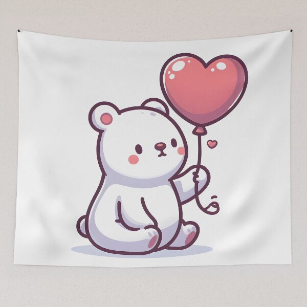 Item preview, Kawaii Polar Bear With Heart Balloon designed and sold by CanvasCutie.
