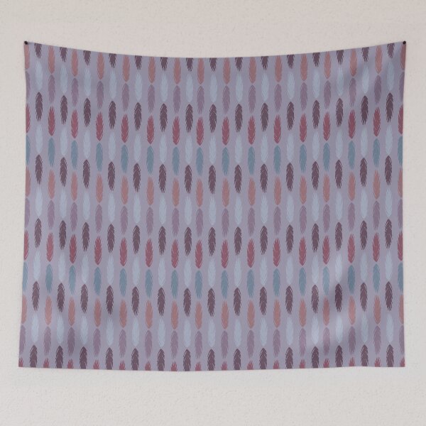 Item preview, Colourful feathers in line on a lilac background designed and sold by by Mònica Roca.