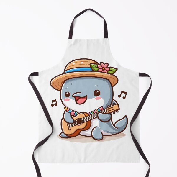 Item preview, Kawaii Dolphin With A Straw Hat And A Lei Playing Guitar designed and sold by CanvasCutie.