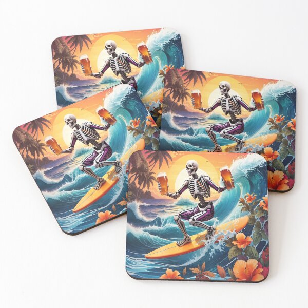 Item preview, Surfing Skeleton Sipping a Beer on a Wave designed and sold by NariDietrich.
