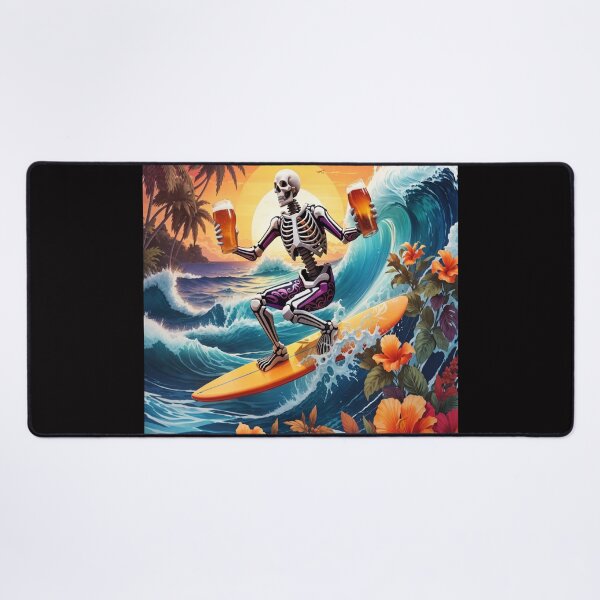 Item preview, Surfing Skeleton Sipping a Beer on a Wave designed and sold by NariDietrich.
