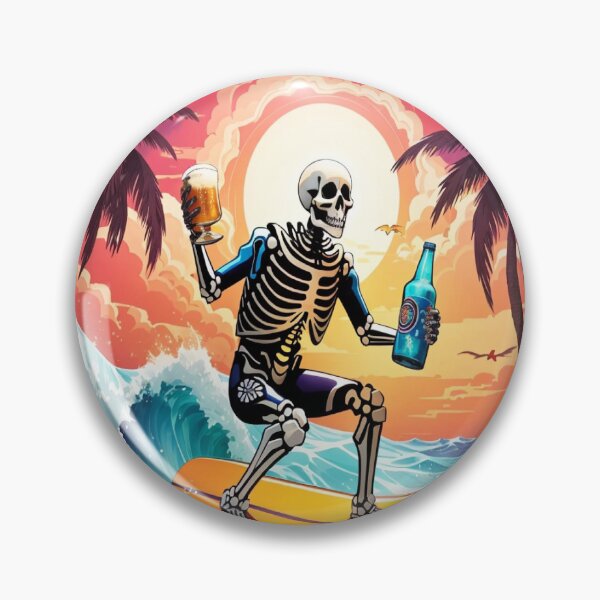 Item preview, Surfing Skeleton Sipping a Beer on a Wave designed and sold by NariDietrich.