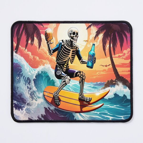 Item preview, Surfing Skeleton Sipping a Beer on a Wave designed and sold by NariDietrich.