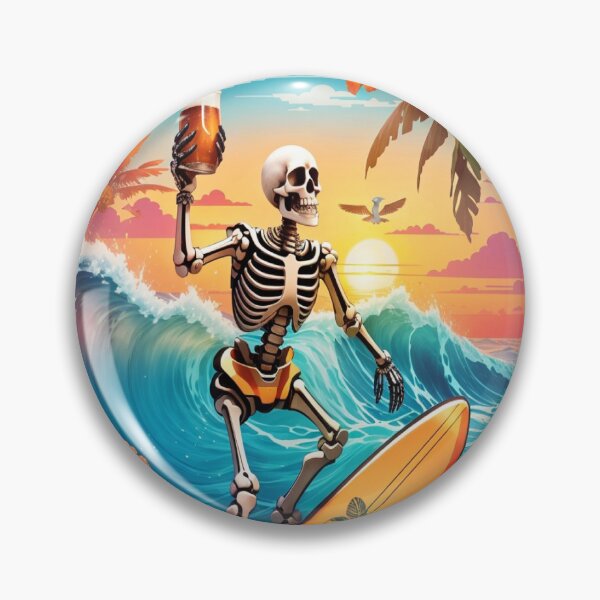Item preview, Surfing Skeleton Sipping a Beer on a Wave designed and sold by NariDietrich.