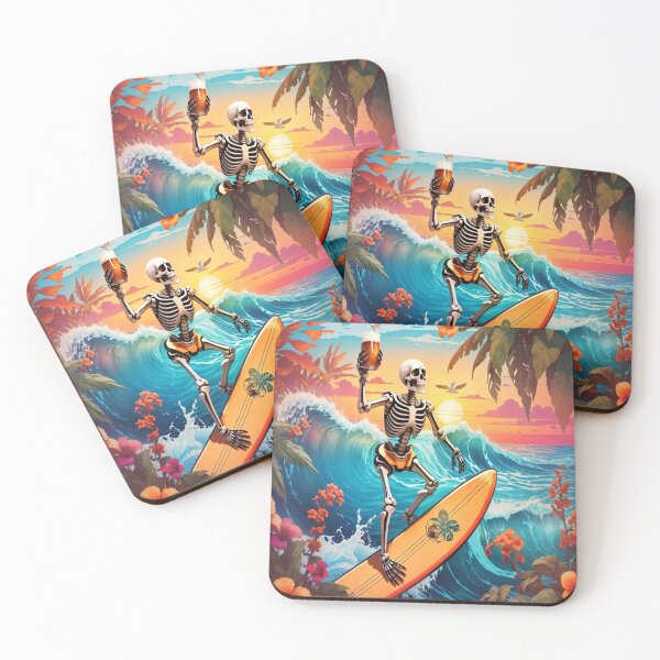 Item preview, Surfing Skeleton Sipping a Beer on a Wave designed and sold by NariDietrich.