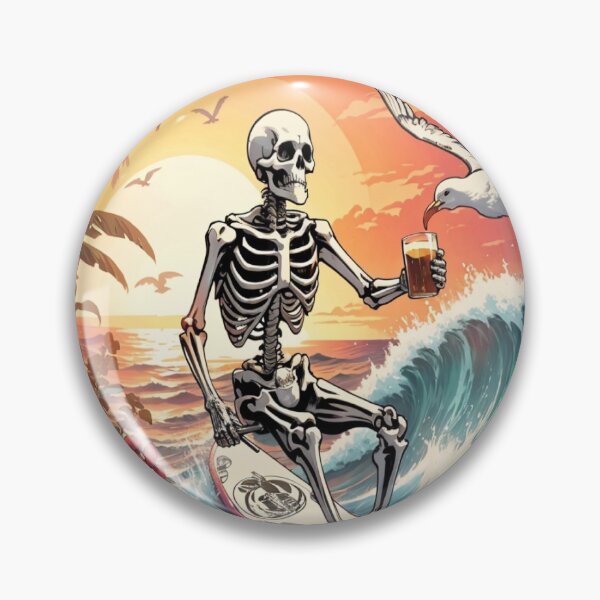 Item preview, Surfing Skeleton Sipping a Beer on a Wave designed and sold by NariDietrich.