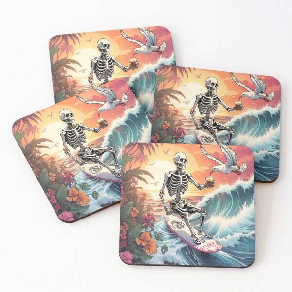 Item preview, Surfing Skeleton Sipping a Beer on a Wave designed and sold by NariDietrich.