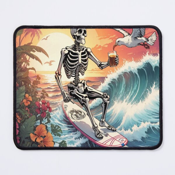 Item preview, Surfing Skeleton Sipping a Beer on a Wave designed and sold by NariDietrich.