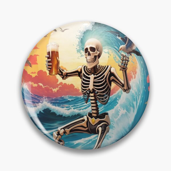 Item preview, Surfing Skeleton Sipping a Beer on a Wave designed and sold by NariDietrich.