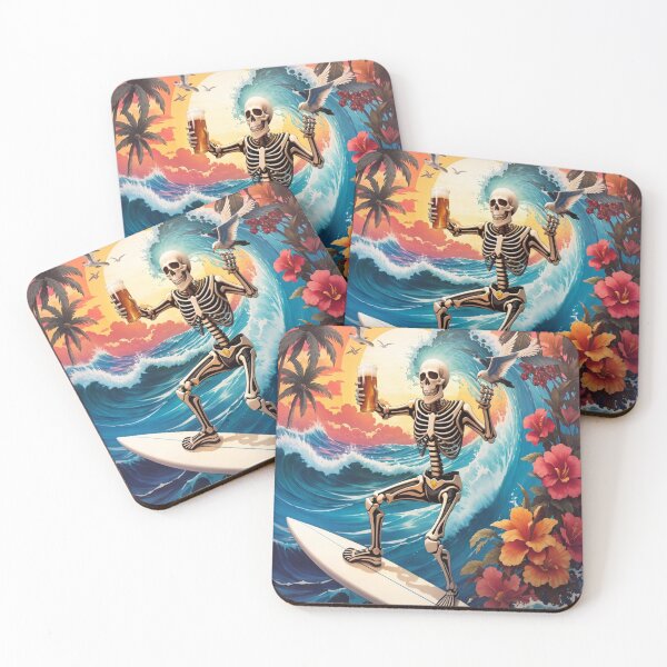 Item preview, Surfing Skeleton Sipping a Beer on a Wave designed and sold by NariDietrich.