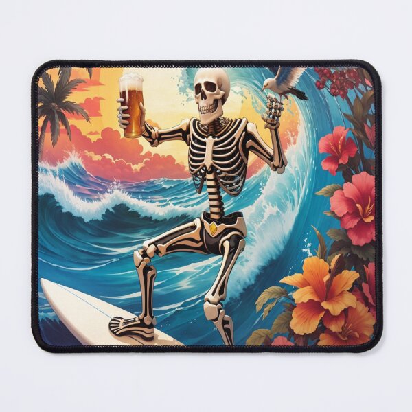 Item preview, Surfing Skeleton Sipping a Beer on a Wave designed and sold by NariDietrich.