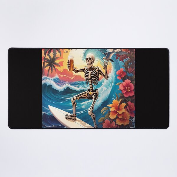 Item preview, Surfing Skeleton Sipping a Beer on a Wave designed and sold by NariDietrich.