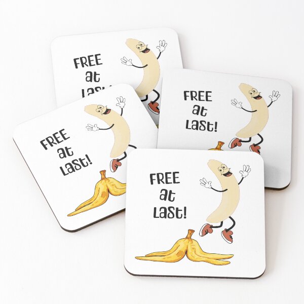 Item preview, Funny cartoon banana man stripped of its peel is free at last, dancing with happiness designed and sold by LuxindaSwirl.
