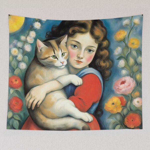 Item preview, The Girl With Her Cat  designed and sold by Owl-o-the-wisp.