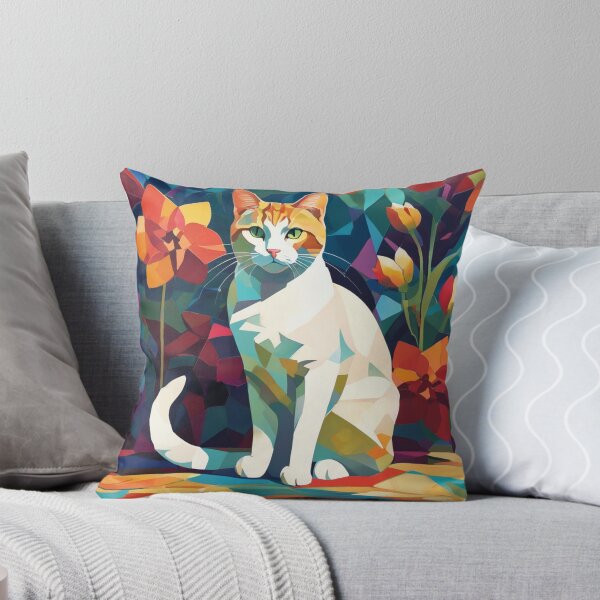 Item preview, Red cat with flowers Geometric / Geometric animal design designed and sold by GeometricPets.