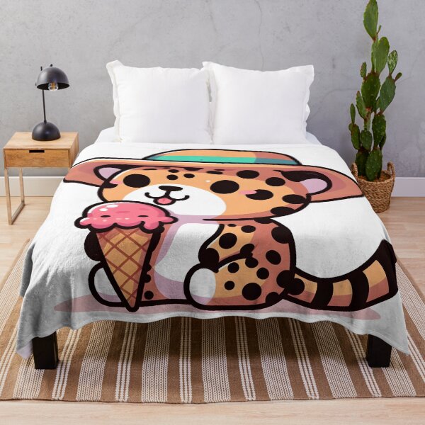 Item preview, Kawaii Jaguar Eating Ice Cream designed and sold by CanvasCutie.