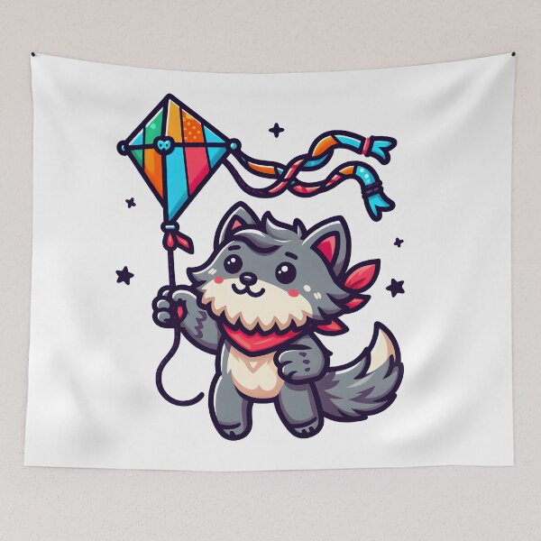 Item preview, Kawaii Lovable Werewolf With Colorful Kite designed and sold by CanvasCutie.