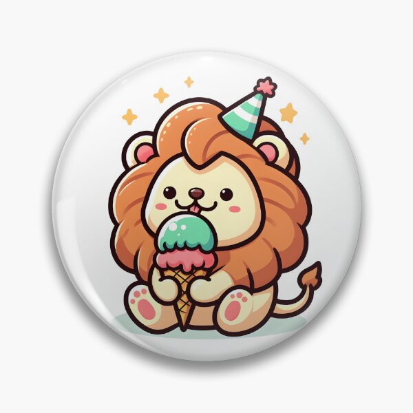 Item preview, Kawaii Lion With Party Hat and Ice Cream designed and sold by CanvasCutie.