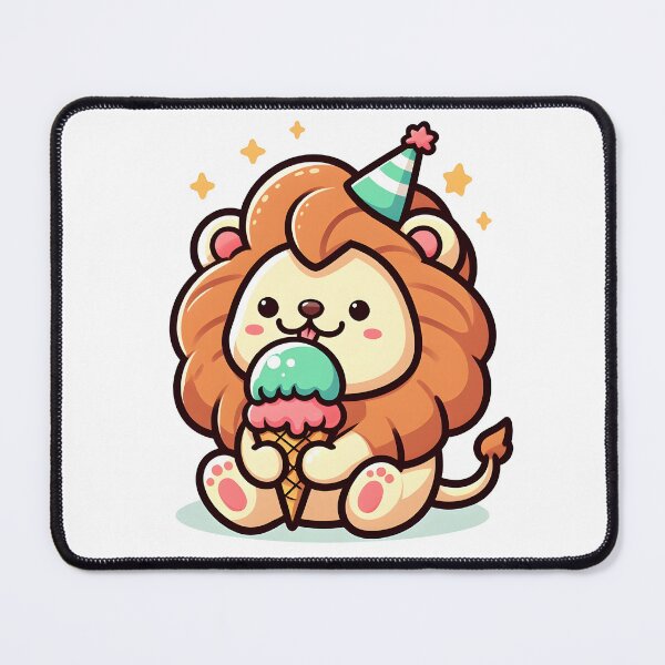 Item preview, Kawaii Lion With Party Hat and Ice Cream designed and sold by CanvasCutie.