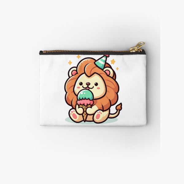 Item preview, Kawaii Lion With Party Hat and Ice Cream designed and sold by CanvasCutie.