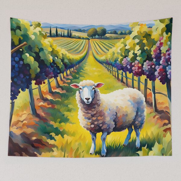 Aperçu de l'œuvre Aquarelle de vignoble de mouton créée et vendue par HumusArt.