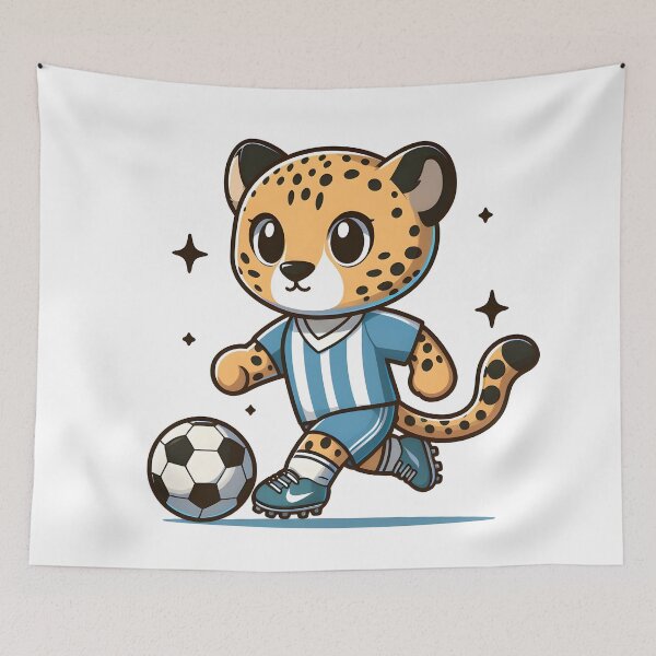 Item preview, Kawaii Cheetah Wearing A Soccer Jersey And Cleats Playing Soccer designed and sold by CanvasCutie.