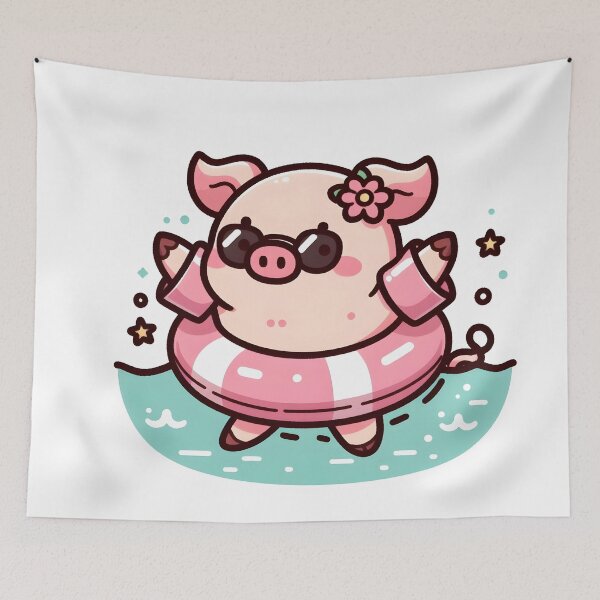 Item preview, Kawaii Pig With Arm Floaties designed and sold by CanvasCutie.