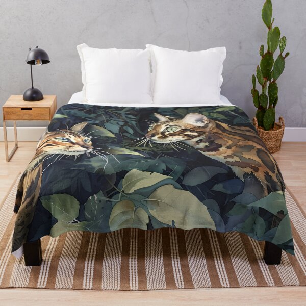 Item preview, “Hidden in the Emeralds” – Two spotted felines blending into the dense, verdant vegetation. designed and sold by PaintedKitties.