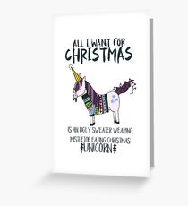 Hässliches Strickjacken-Tragen, Mistelzweig, der Weihnachtseinhorn isst Grußkarte