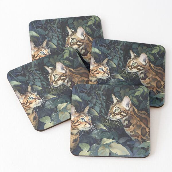 Item preview, “Hidden in the Emeralds” – Two spotted felines blending into the dense, verdant vegetation. designed and sold by PaintedKitties.