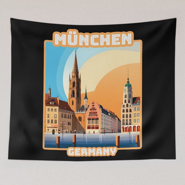 Item preview, Vintage retro Architectural landscape of Munchen, Germany. Beautiful travel design. designed and sold by Unitepeople.