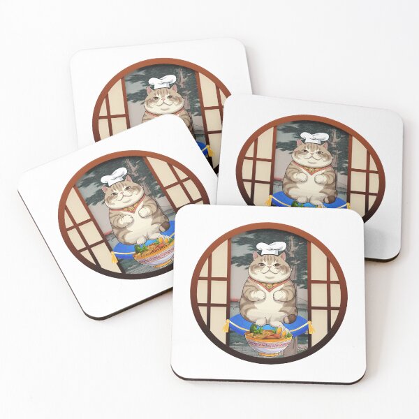 Item preview, Chibby ramen cat, chubby cat chef with bowl of ramen designed and sold by BritishDelights.