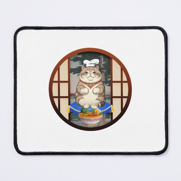 Item preview, Chibby ramen cat, chubby cat chef with bowl of ramen designed and sold by BritishDelights.