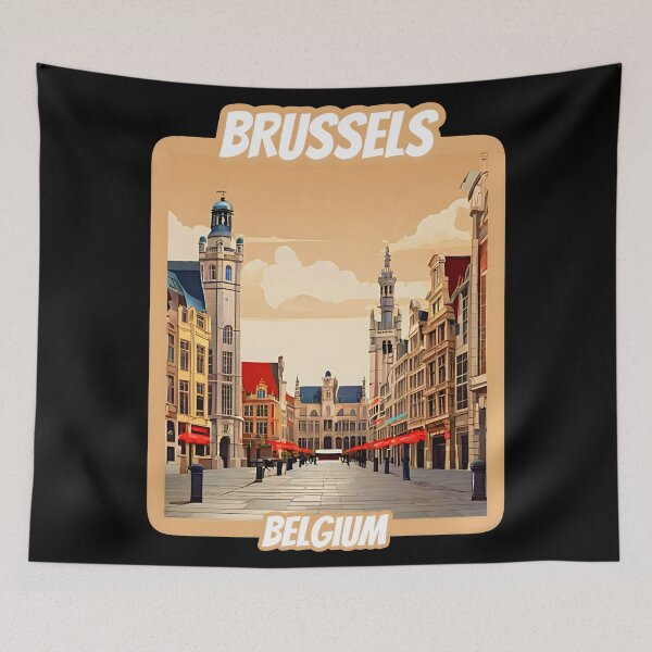 Item preview, Vintage retro Architectural landscape of Brussels, Belgium. Beautiful travel design. designed and sold by Unitepeople.