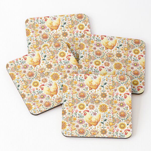 Item preview, Folk Art Chicken floral pattern 24 designed and sold by FOLK ART FUSION by heidiannemorris.