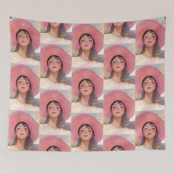 Item preview, AI lady in pink hat designed and sold by lusiakotowska.