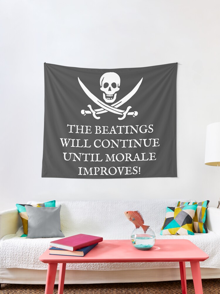 Pirate Skull and Crossbones 5'x3' Flag The Beatings Will Continue Until 