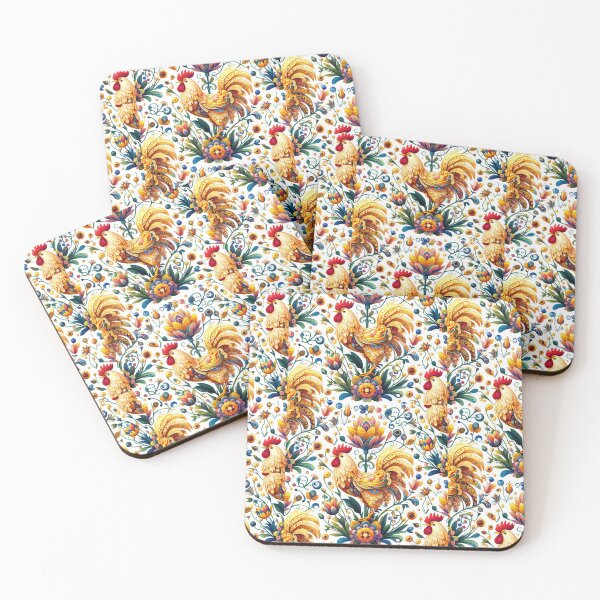 Item preview, Folk Art Chicken floral pattern 3 designed and sold by FOLK ART FUSION by heidiannemorris.