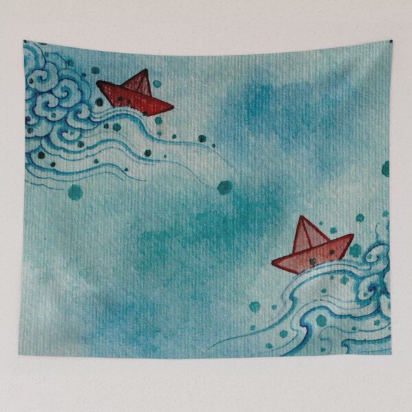 Item preview, small boats in the wavy sea. designed and sold by art1365.