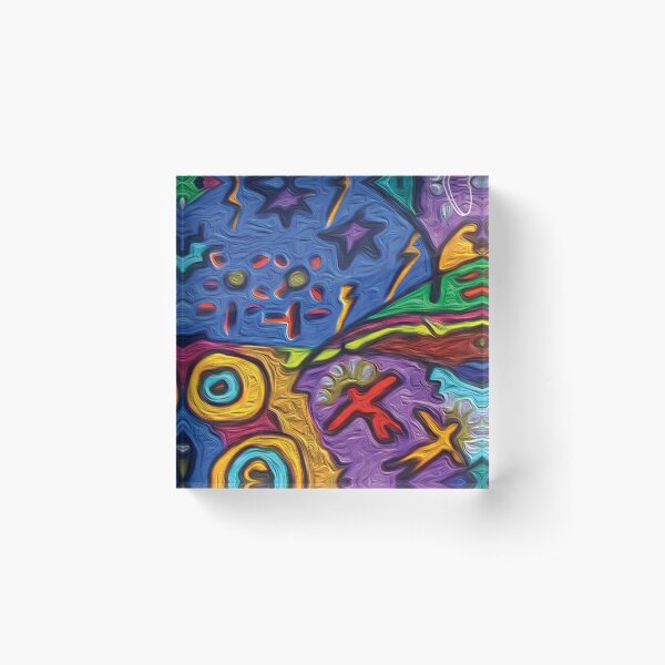 Whimsical Life Cycle hand drawing with intense multicolors. Acrylic Block