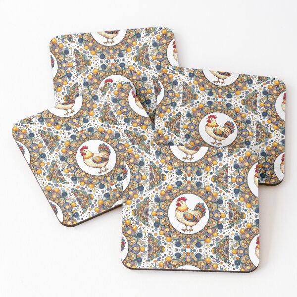 Item preview, Folk Art Cute Golden Chicken floral pattern  designed and sold by FOLK ART FUSION by heidiannemorris.