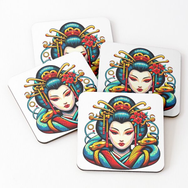 Item preview, Abstract Geisha with Snakes -Colorful Illustration designed and sold by AD-Digital-Art.