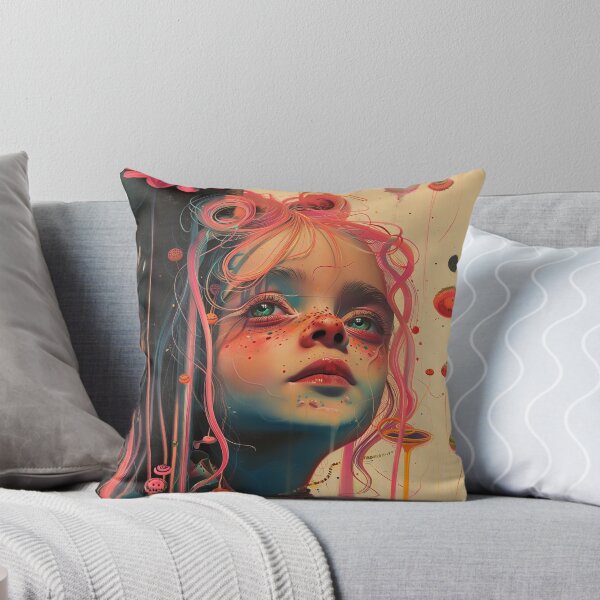 Item preview, Bloomy kid illustration, pink girl in colored dream, wall art to print designed and sold by David-CoBo.