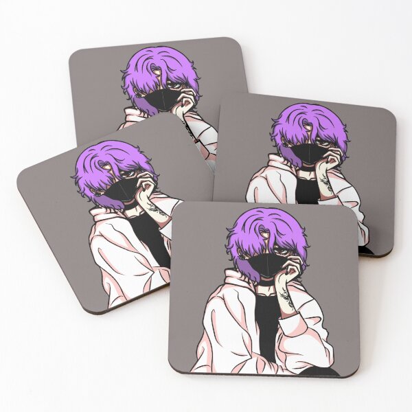 Item preview, Anime girl with purple hair and black protective mask, tattoo on her left arm. designed and sold by animeshki.