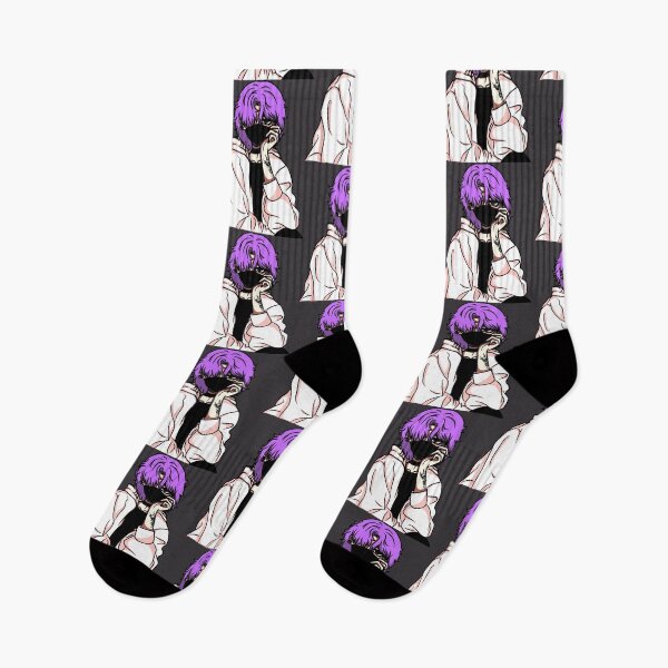 Item preview, Anime girl with purple hair and black protective mask, tattoo on her left arm. designed and sold by animeshki.